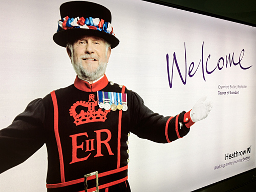 Beefeater Welcome Sign at London Heathrow Airport