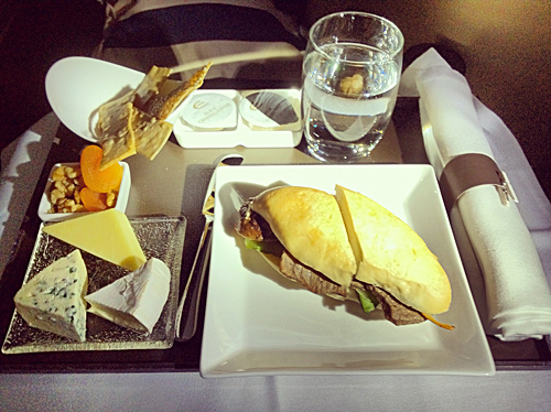 Cheese Platter and Steak Sandwich Etihad Business Class