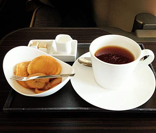 Etihad Pearl Business Class Tea with Banana Pancakes