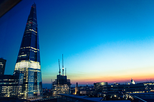 Hilton London Tower Bridge nighttime view Shard London Bridge