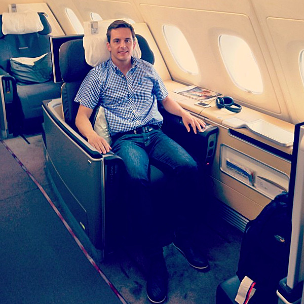 Bart Lapers at Lufthansa A380 First Class seat 1A