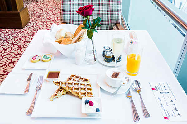 Emirates First Class Lounge Dubai Breakfast Waffles