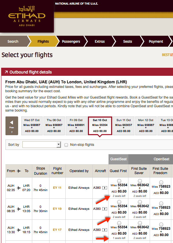 Etihad A380 First Class Apartment Award Availability Abu Dhabi - London