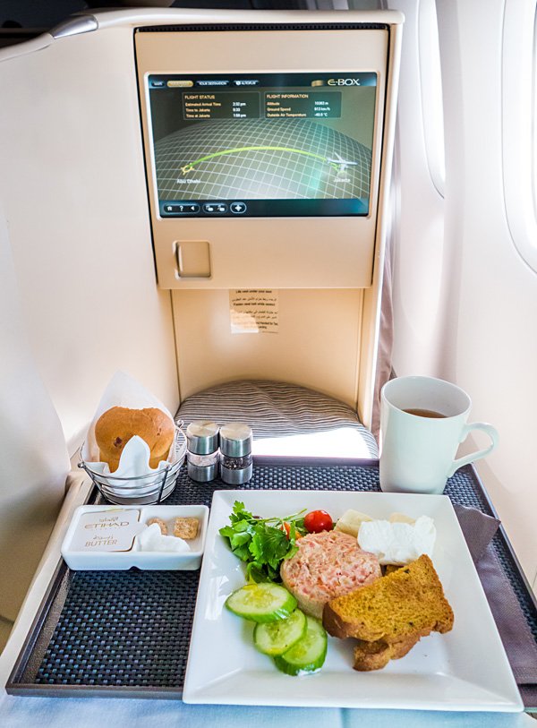 Etihad Business Class Breakfast Arabic Style Egg White And Tomato Frittata with Halloumi Labneh and Olives