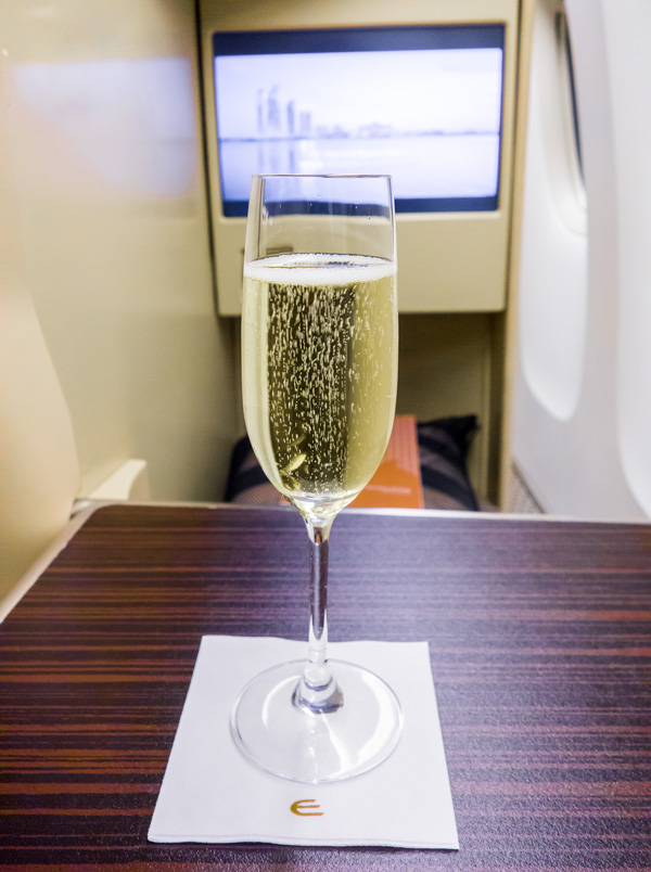 Etihad Business Class Welcome Drink Champagne