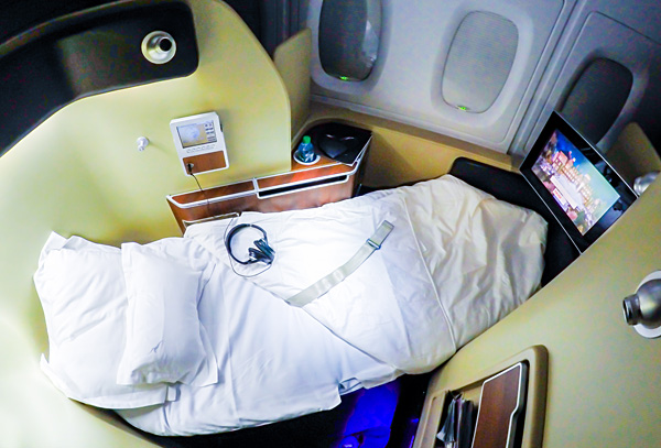 Qantas First Class A380 Full Flat Bed Seat 4A London Dubai