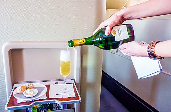 Qantas First Class Amuse Bouche and Champagne