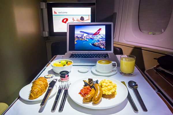 Qantas First Class Breakfast Melbourne to Dubai