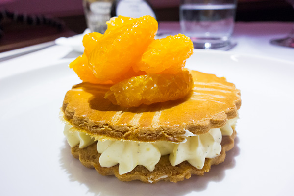 Qantas First Class Dining Vanilla Sable with Poached Mandarin and Orange Syrup