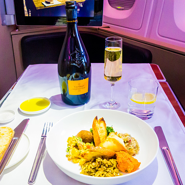 Qantas First Class Lunch Mezze plate inspired by Emirates Veuve Clicquot La Grande Dame 2004