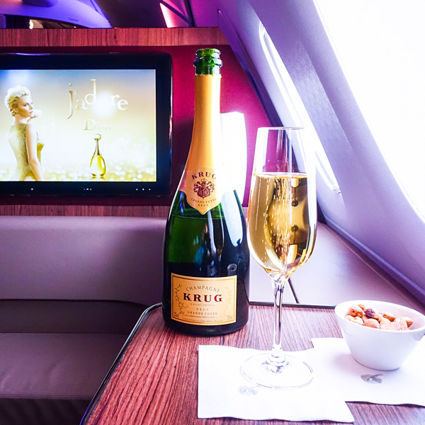 Qatar Airways A380 First Class Krug Champagne