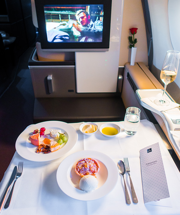 Lufthansa First Class Cheese and Warm Apple Crumble dessert