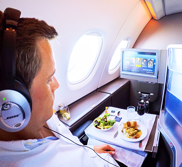 Business Class meal service British Airways A380 London to SanFrancisco