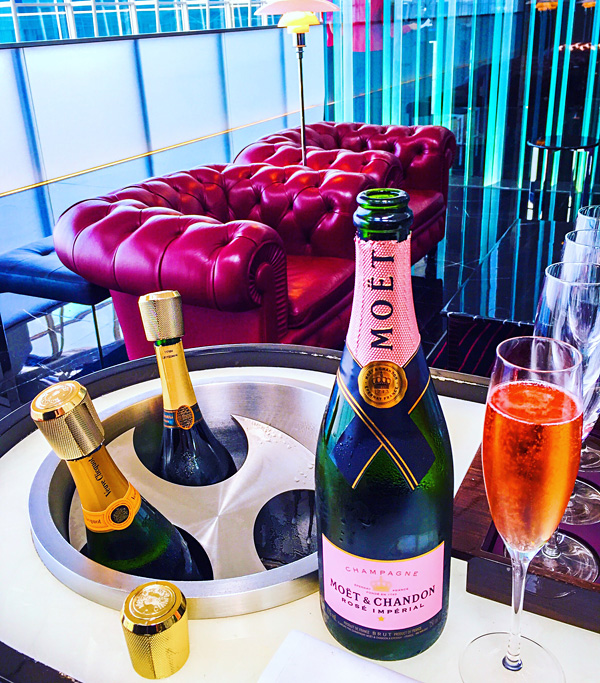Moët Rose at Cathay Pacific First Class lounge The Wing in Hong Kong