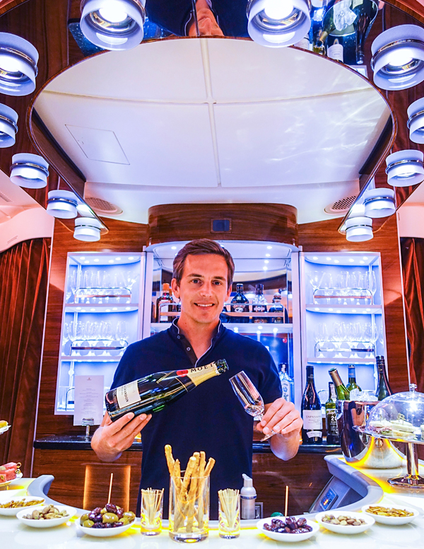 bart lapers working night shift on emirates A380 bar kuala lumpur dubai