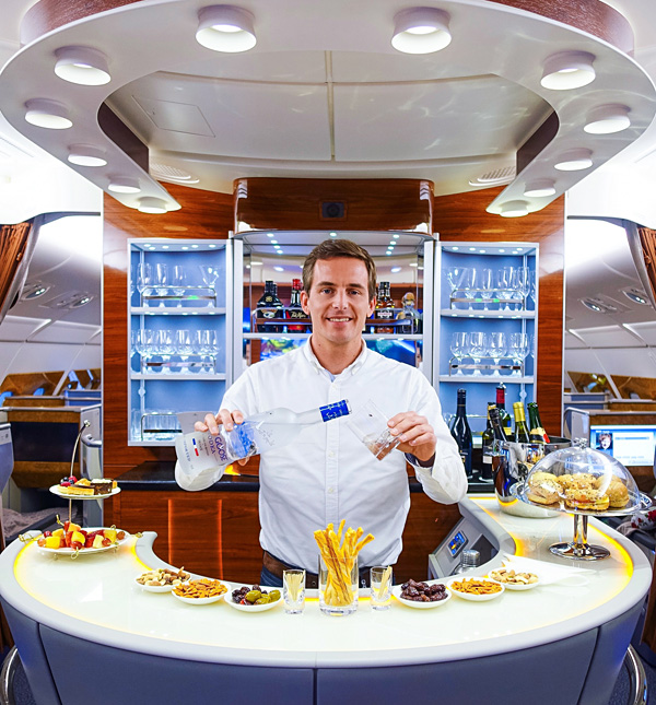 Bart Lapers at Emirates A380 Bar onboard lounge Bart Lapers at Emirates A380 Bar onboard lounge