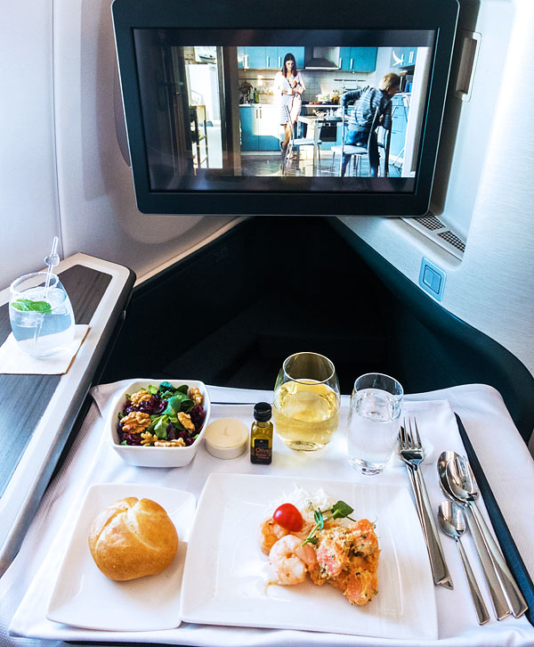 Cathay Pacific A350 Business Class Starter Marinated Prawns