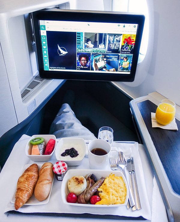 Cathay Pacific Business Class Breakfast Hong Kong Brussels