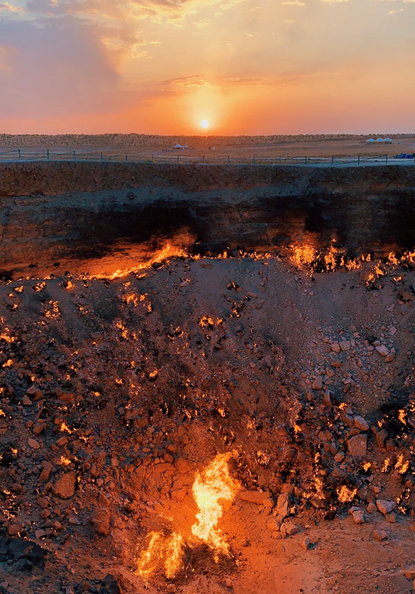 Sunrise at Darvaza Gas Crater Gates of Hell Turkmenistan